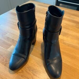 Esprit Black Leather Ankle Boots with Buckle Strap